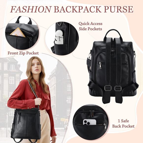 1789 Backpack Purse Faux Leather Anti-Theft Backpack With Detachable main image 5